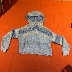 American Eagle Outfitters Marled Light Blue and Mint Hooded Knit Sweater